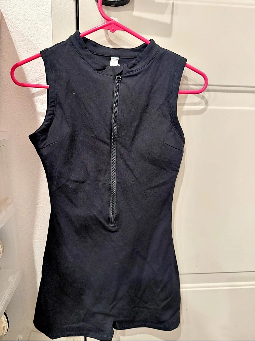 High Neck Zippered Romper Black